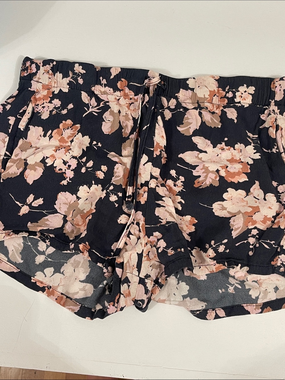 Rails Black Floral High Waist Drawstring Shorts